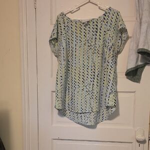 Ava & Viv Blue and Yellow Patterned Blouse